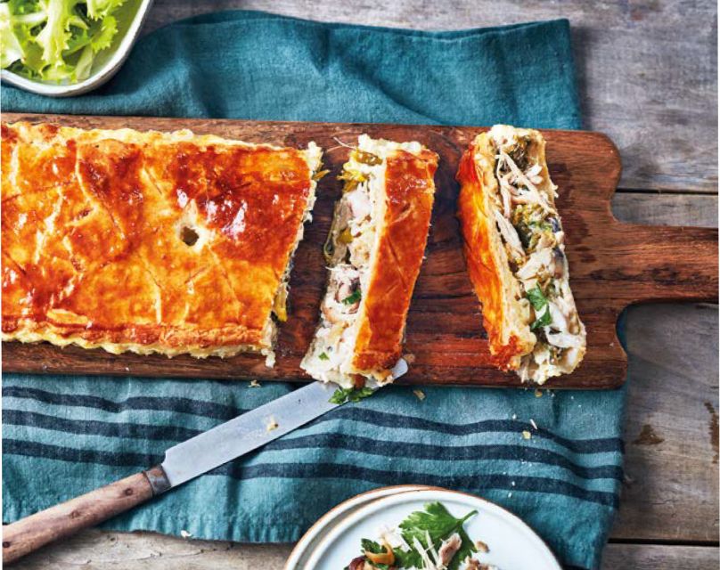 Tourte au lapin, poireaux et champignons